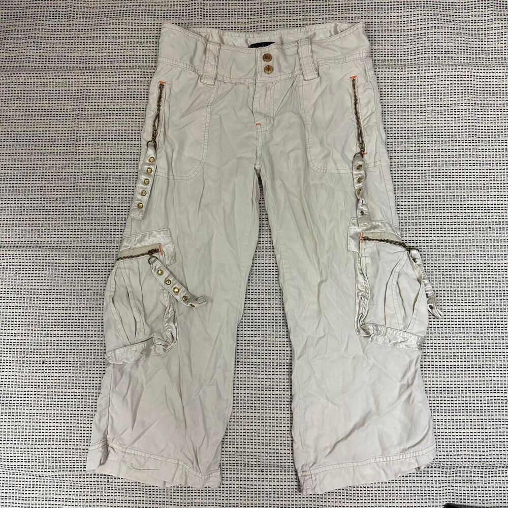 Y2K Bebe Cream Mid Rise Cargo Capri Utility Cyber Grunge Size 0